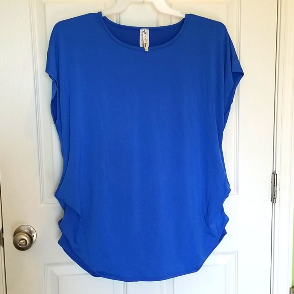 NWOT Moa USA Blue Blouse Ruched Sides, Women's Size 3X